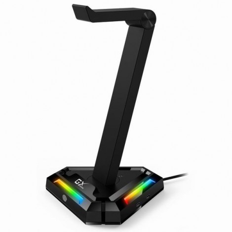 Genius Stojak na słuchawki z podświetleniem RGB GX-UH100, 2x USB-A 2x USB-C HUB, czarny Genius Stojak na słuchawki z podświetleniem RGB GX-UH100, 2x USB-A 2x USB-C HUB, czarny