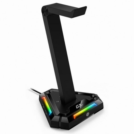 Genius Stojak na słuchawki z podświetleniem RGB GX-UH100, 2x USB-A 2x USB-C HUB, czarny Genius Stojak na słuchawki z podświetleniem RGB GX-UH100, 2x USB-A 2x USB-C HUB, czarny