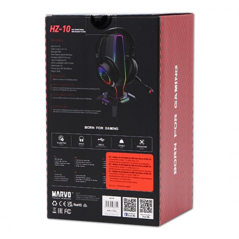 Marvo Podświetlany stojak na słuchawki KOBE 30, 3x USB 2.0 HUB, czarny Marvo Podświetlany stojak na słuchawki KOBE 30, 3x USB 2.0 HUB, czarny