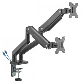 Regulowany uchwyt ULTRADESK BRANCH Double na 2 monitory, 20KG, mocowanie na zacisk, 17"-32", 75x75/100x100, czarny