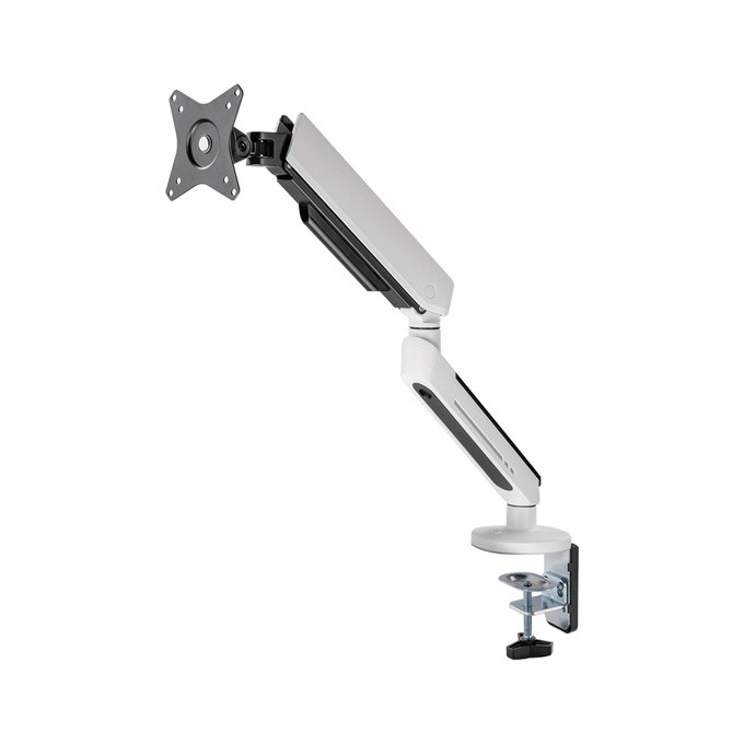 Regulowany uchwyt ULTRADESK OFFSHOOT Single na monitor, 9KG, mocowanie na zacisk, 17"-32", 75x75/100x100, biały