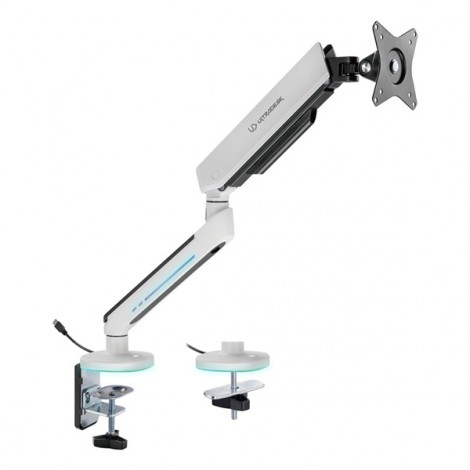 Regulowany uchwyt ULTRADESK OFFSHOOT Single na monitor, 9KG, mocowanie na zacisk, 17"-32", 75x75/100x100, biały Regulowany uchwyt ULTRADESK OFFSHOOT Single na monitor, 9KG, mocowanie na zacisk, 17"-32", 75x75/100x100, biały