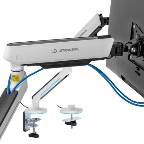 Regulowany uchwyt ULTRADESK OFFSHOOT Single na monitor, 9KG, mocowanie na zacisk, 17"-32", 75x75/100x100, biały Regulowany uchwyt ULTRADESK OFFSHOOT Single na monitor, 9KG, mocowanie na zacisk, 17"-32", 75x75/100x100, biały