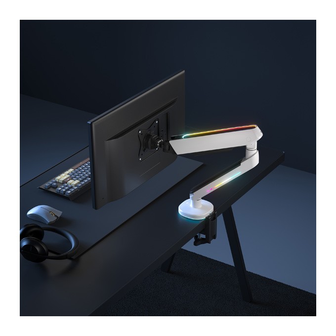 Regulowany uchwyt ULTRADESK OFFSHOOT Single na monitor, 9KG, mocowanie na zacisk, 17"-32", 75x75/100x100, biały