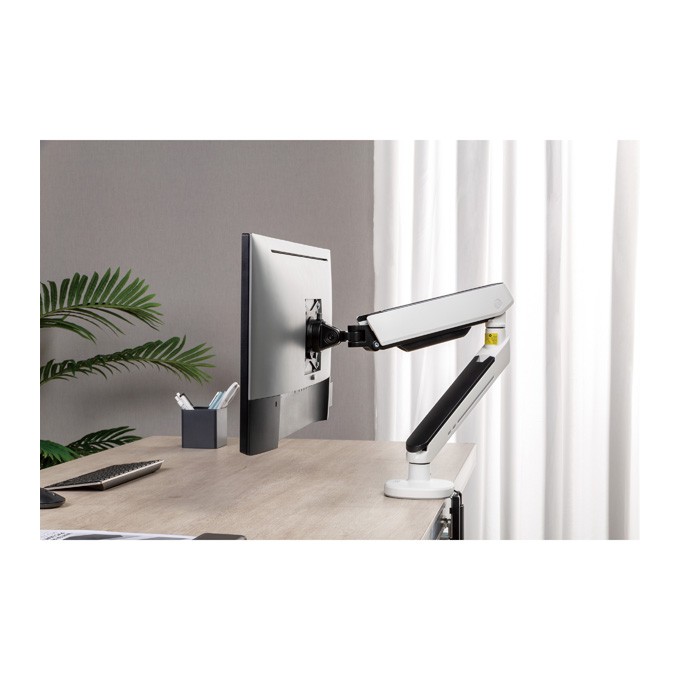 Regulowany uchwyt ULTRADESK OFFSHOOT Single na monitor, 9KG, mocowanie na zacisk, 17"-32", 75x75/100x100, biały