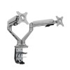 Regulowany uchwyt na 2 monitory, 2-9KG, mocowanie na zacisk, 17"-30", USB HUB + Jack, 75x75/100x100, szary Regulowany uchwyt na 2 monitory, 2-9KG, mocowanie na zacisk, 17"-30", USB HUB + Jack, 75x75/100x100, szary