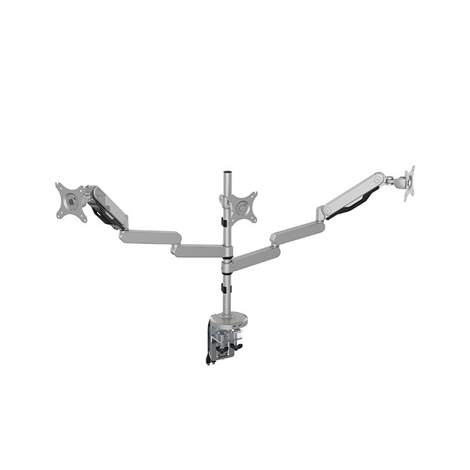 Regulowany uchwyt na 3 monitory, 2-9KG, mocowanie na zacisk, 17"-30", USB HUB, 75x75/100x100, szary