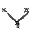Regulowany uchwyt na 2 monitory, 2-9 Kg, mocowanie na zacisk, 17"-32", USB HUB, 75x75/100x100, czarny Regulowany uchwyt na 2 monitory, 2-9 Kg, mocowanie na zacisk, 17"-32", USB HUB, 75x75/100x100, czarny