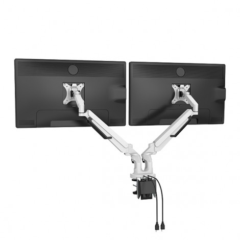 Regulowany uchwyt na 2 monitory, 2-9 Kg, mocowanie na zacisk, 17"-32", USB HUB, 75x75/100x100, czarny Regulowany uchwyt na 2 monitory, 2-9 Kg, mocowanie na zacisk, 17"-32", USB HUB, 75x75/100x100, czarny
