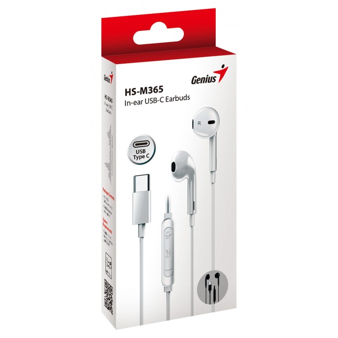 Genius HS-M365, słuchawki z mikrofonem, biała, 2.0, douszne, USB Type-C