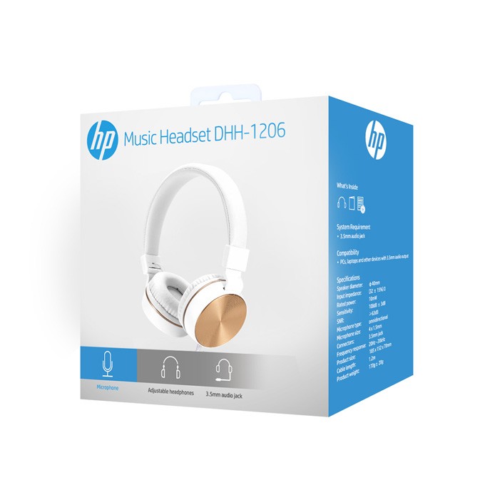 HP DHH-1206 White słuchawki z mikrofonem, przewodowabiało-złota, klasyczna typ 3,5mm jack