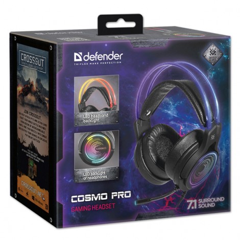 Defender Cosmo Pro RGB, Gaming Headset, słuchawki z mikrofonem, przewodowaczarna, 7.1 (virtual), 50 mm przetworniki typ Defender Cosmo Pro RGB, Gaming Headset, słuchawki z mikrofonem, przewodowaczarna, 7.1 (virtual), 50 mm przetworniki typ