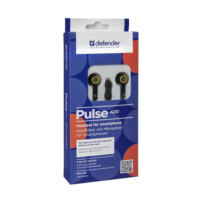 Defender Pulse 420, słuchawki z mikrofonem, przewodowaczarno-zółte, douszne, 3.5 mm jack