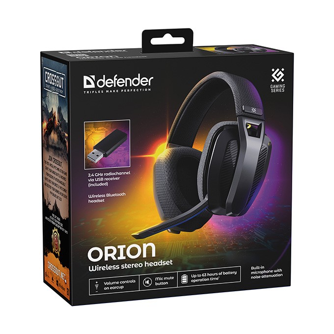 Defender ORION, słuchawki z mikrofonem, czarna, bezprzewodowa, USB-C