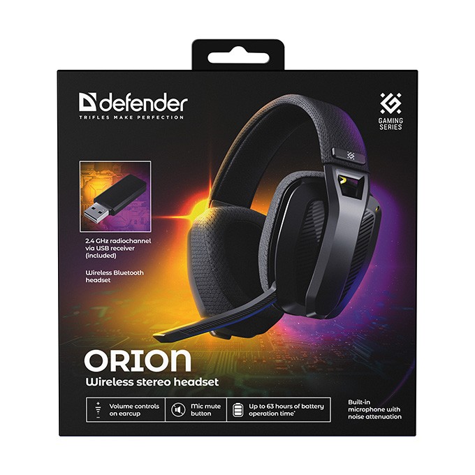 Defender ORION, słuchawki z mikrofonem, czarna, bezprzewodowa, USB-C