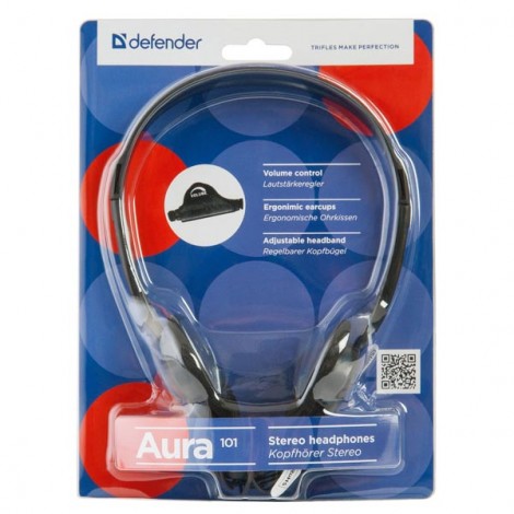 Defender Aura 101, słuchawki, przewodowaczarna, otwarta, 3.5 mm jack Defender Aura 101, słuchawki, przewodowaczarna, otwarta, 3.5 mm jack