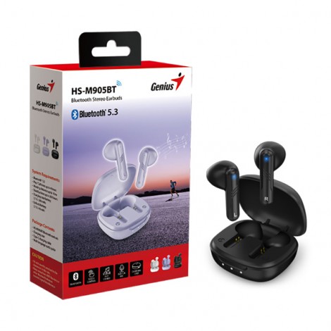 Genius HS-M905BT, mikrofon, bezprzewodowaczarna, 2.0, etui z ładowarką, sport typ USB-C