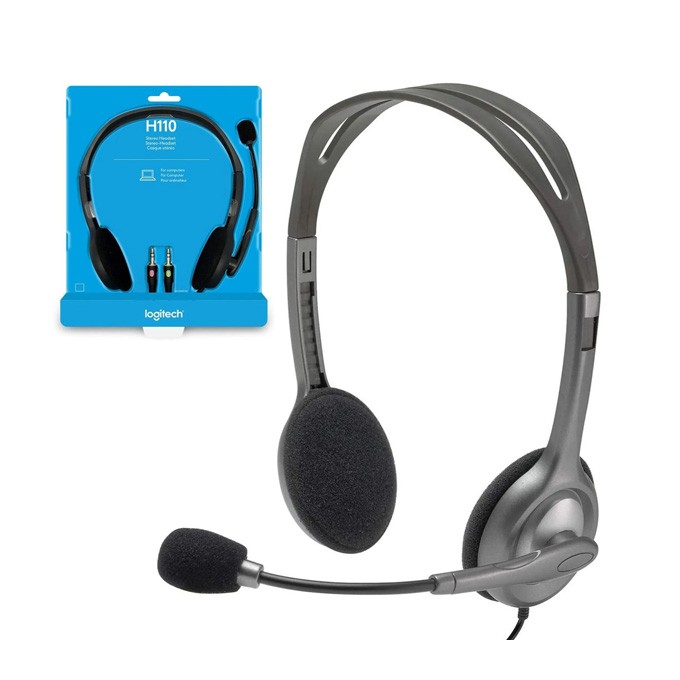 Logitech Stereo H110, słuchawki z mikrofonem, przewodowaszara
