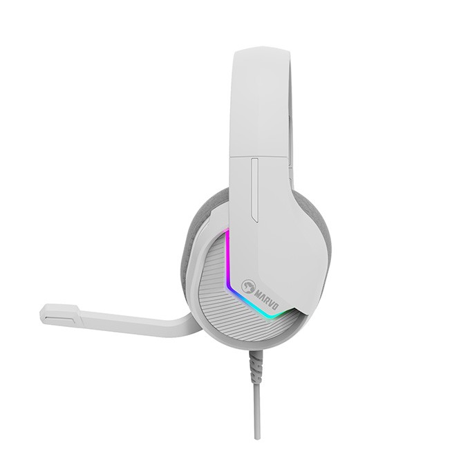 Marvo H8618, słuchawki z mikrofonem, przewodowabiała, 2.0, podświetlane, USB