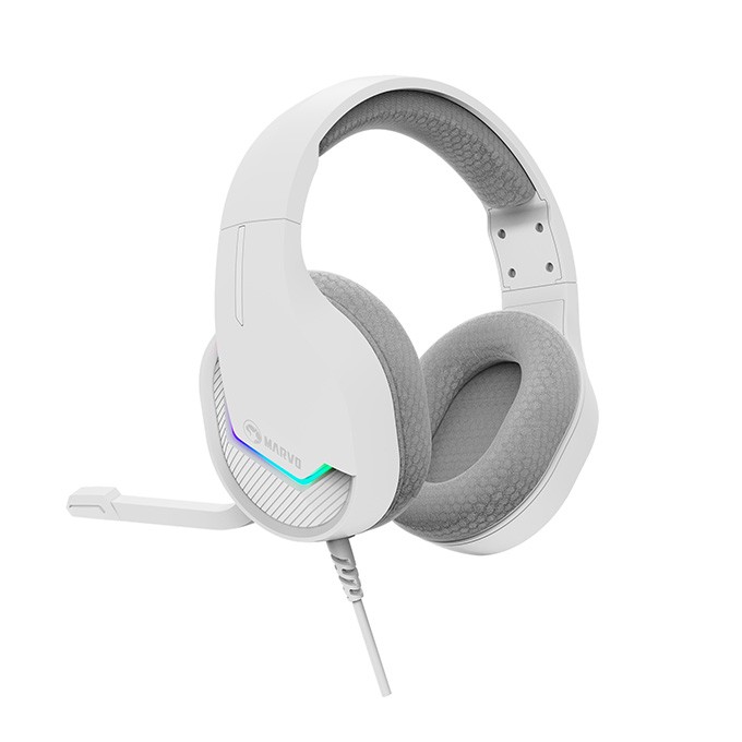 Marvo H8618, słuchawki z mikrofonem, przewodowabiała, 2.0, podświetlane, USB