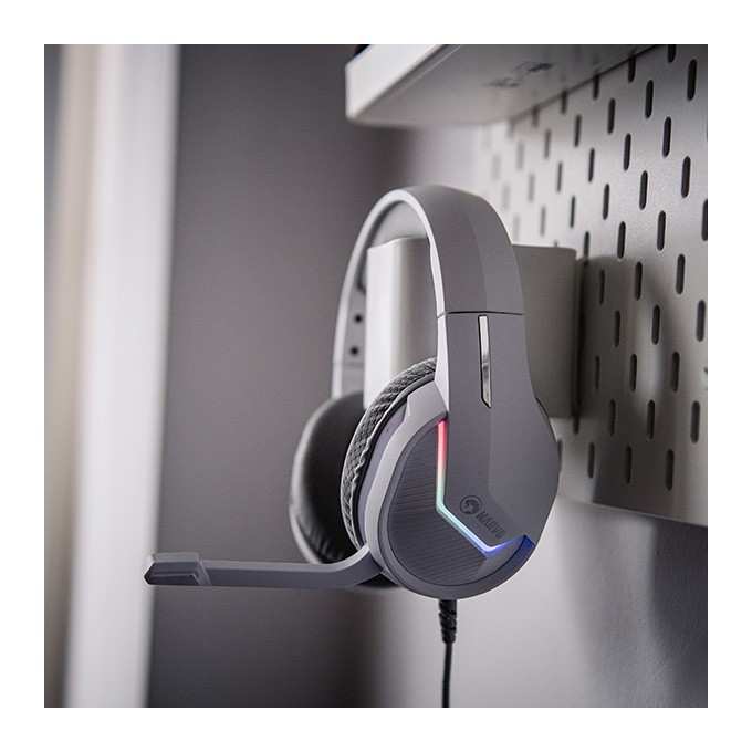Marvo H8618, słuchawki z mikrofonem, przewodowabiała, 2.0, podświetlane, USB