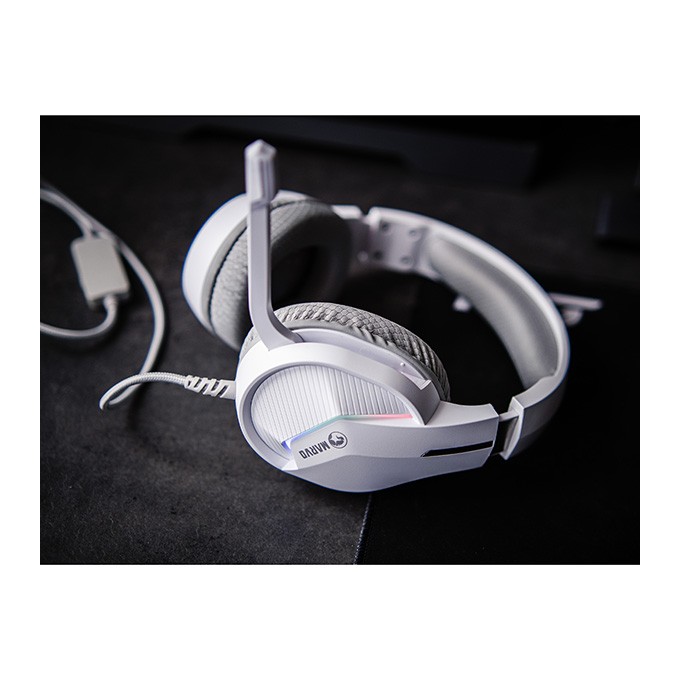 Marvo H8618, słuchawki z mikrofonem, przewodowabiała, 2.0, podświetlane, USB