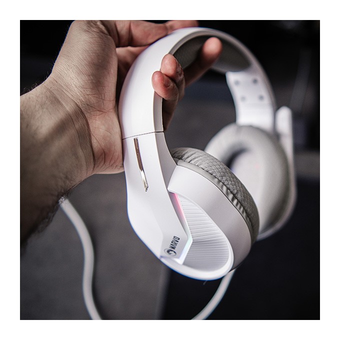 Marvo H8618, słuchawki z mikrofonem, przewodowabiała, 2.0, podświetlane, USB