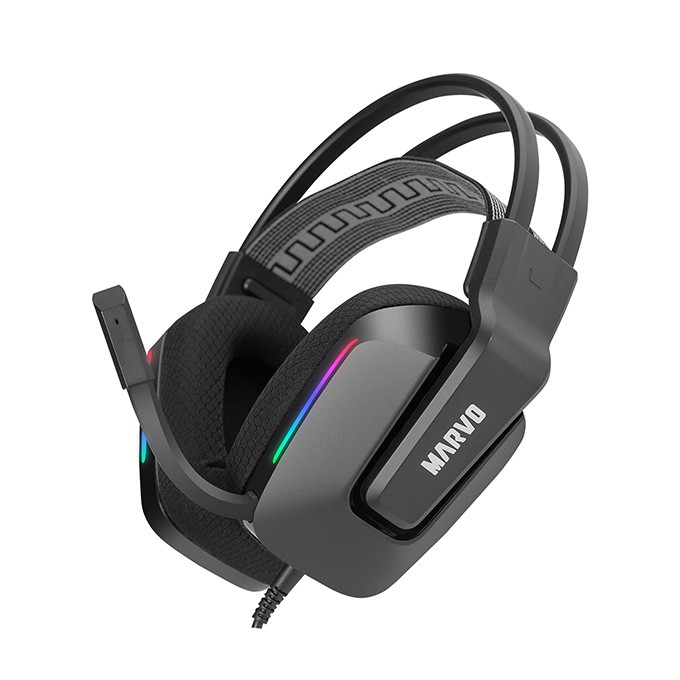 Marvo H8619, słuchawki z mikrofonem, przewodowaczarna, podświetlona, 3.5 mm jack + rozdvojka, EOL