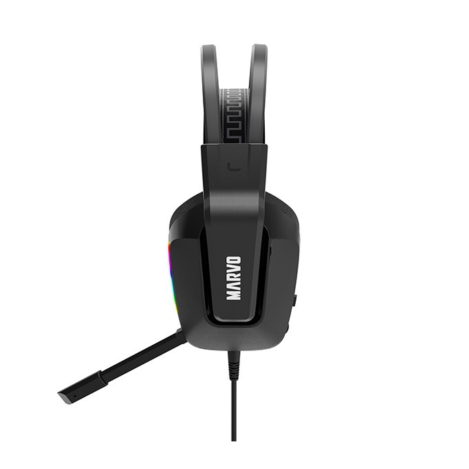 Marvo H8619, słuchawki z mikrofonem, przewodowaczarna, podświetlona, 3.5 mm jack + rozdvojka, EOL