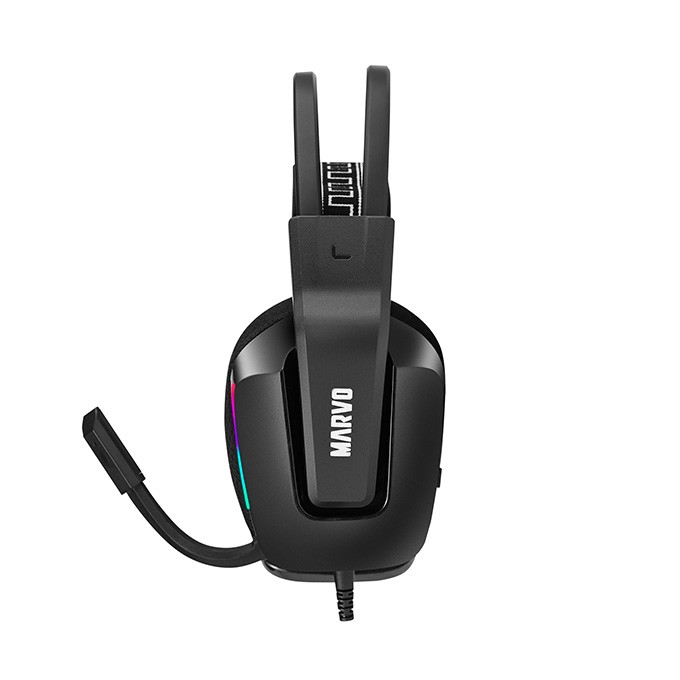 Marvo H8619, słuchawki z mikrofonem, przewodowaczarna, podświetlona, 3.5 mm jack + rozdvojka, EOL