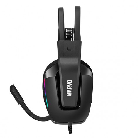 Marvo H8619, słuchawki z mikrofonem, przewodowaczarna, podświetlona, 3.5 mm jack + rozdvojka, EOL