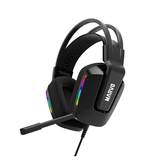 Marvo H8619, słuchawki z mikrofonem, przewodowaczarna, podświetlona, 3.5 mm jack + rozdvojka, EOL