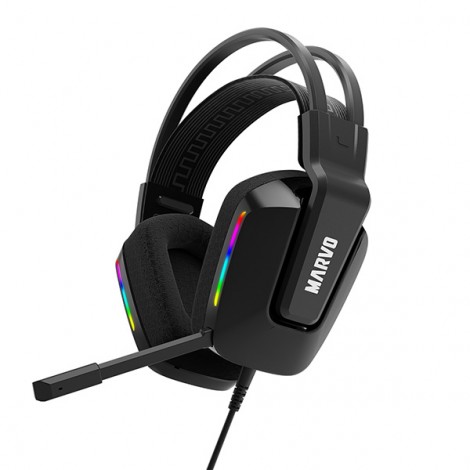 Marvo H8619, słuchawki z mikrofonem, przewodowaczarna, podświetlona, 3.5 mm jack + rozdvojka, EOL