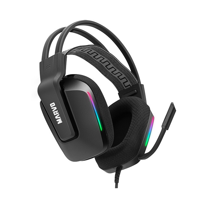 Marvo H8619, słuchawki z mikrofonem, przewodowaczarna, podświetlona, 3.5 mm jack + rozdvojka, EOL