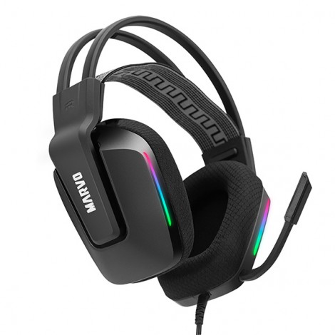 Marvo H8619, słuchawki z mikrofonem, przewodowaczarna, podświetlona, 3.5 mm jack + rozdvojka, EOL