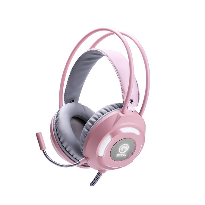 Marvo HG8936, słuchawki z mikrofonem, przewodowaróżowa, podświetlona, 3.5 mm jack + USB