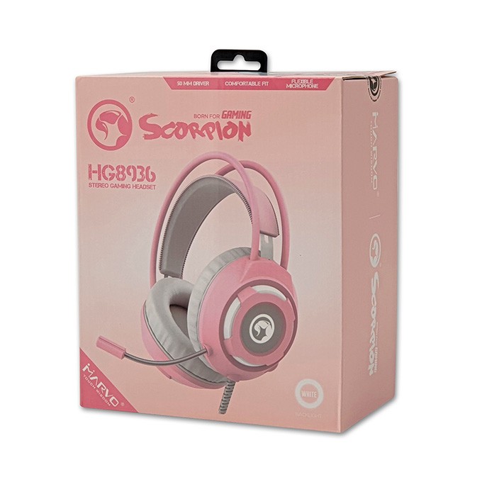 Marvo HG8936, słuchawki z mikrofonem, przewodowaróżowa, podświetlona, 3.5 mm jack + USB