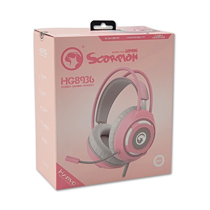 Marvo HG8936, słuchawki z mikrofonem, przewodowaróżowa, podświetlona, 3.5 mm jack + USB