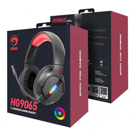 Marvo HG9065, słuchawki z mikrofonem, przewodowaczarna, 7.1 (virtual), do gry