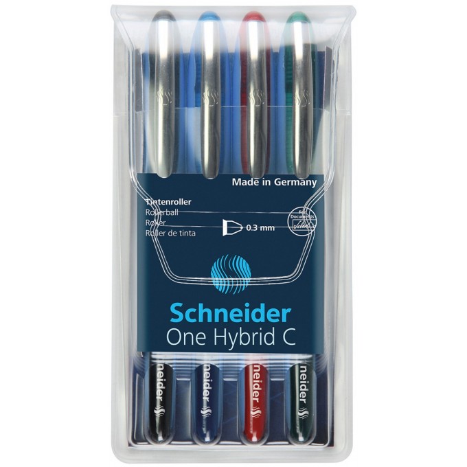 Pióro kulkowe Schneider ONE Hybrid C 0,3 mm, 4 szt., pudełko z zawieszką, mix kolorów