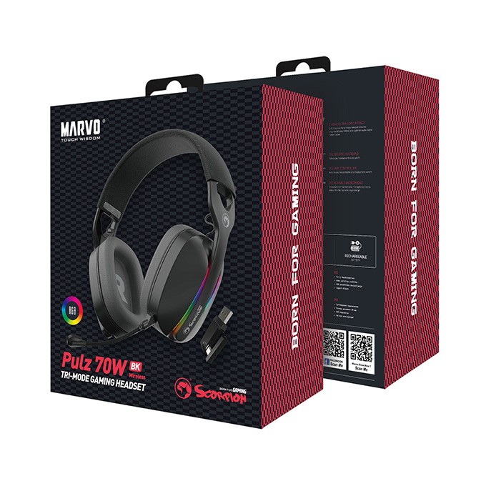 Marvo Pulz 70W, słuchawki, czarna, Tri-mode