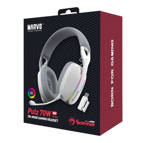 Marvo Pulz 70W, słuchawki, biała, Tri-mode