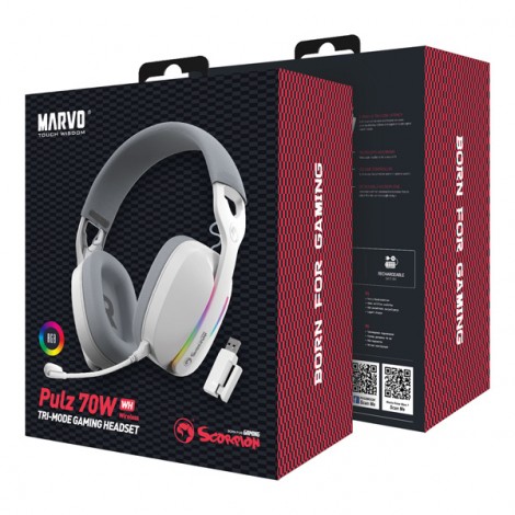 Marvo Pulz 70W, słuchawki, biała, Tri-mode