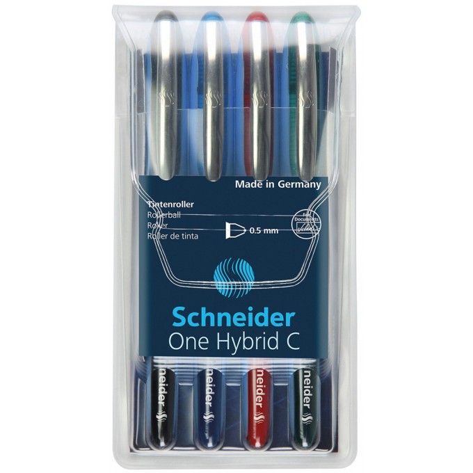 Pióro kulkowe Schneider ONE Hybrid C 0,5 mm, 4 szt., pudełko z zawieszką, mix kolorów