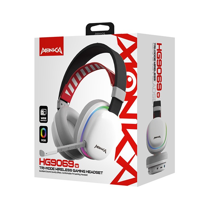 Marvo MONKA ECHO, słuchawki z mikrofonem, biała, podświetlona, Tri-mode