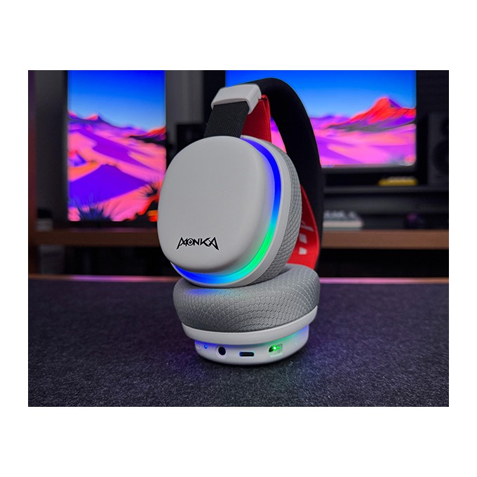 Marvo MONKA ECHO, słuchawki z mikrofonem, biała, podświetlona, Tri-mode