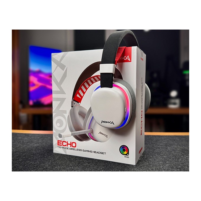 Marvo MONKA ECHO, słuchawki z mikrofonem, biała, podświetlona, Tri-mode