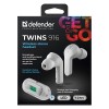 Defender Twins 916, słuchawki z mikrofonem, bezprzewodowabiała, douszne, BT 5.0, TWS, etui z ładowarką typ bluetooth
