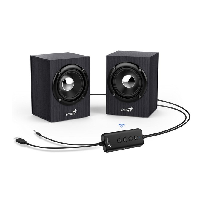 Genius głośniki SP-HF385BT, 2.0, 4W, czarne, regulacja głośności, BT, drewniane, 3,5 mm jack/ bluetooth, 