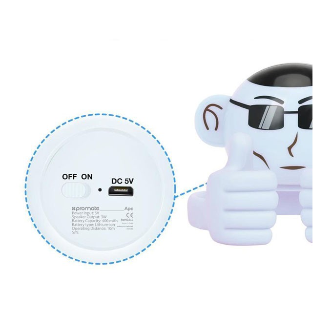 Promate Głośnik bluetooth Ape, Li-Ion, 1.0, 3W, biały, , dla dzieci, uchwyt na telefon, EOL